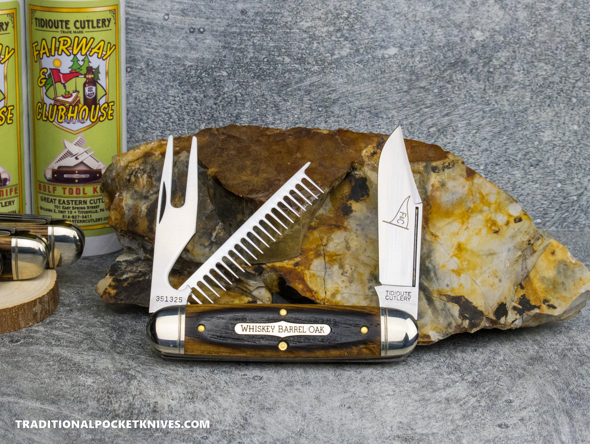 Great Eastern Cutlery #351325 Tidioute Cutlery Fairway and Club House Golf Tool Knife Charred Whiskey Barrel Oak