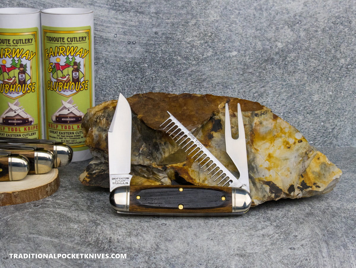 Great Eastern Cutlery #351325 Tidioute Cutlery Fairway and Club House Golf Tool Knife Charred Whiskey Barrel Oak