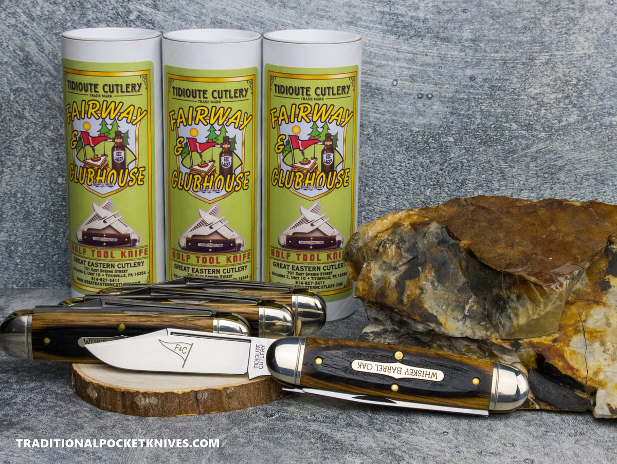 Great Eastern Cutlery #351325 Tidioute Cutlery Fairway and Club House Golf Tool Knife Charred Whiskey Barrel Oak