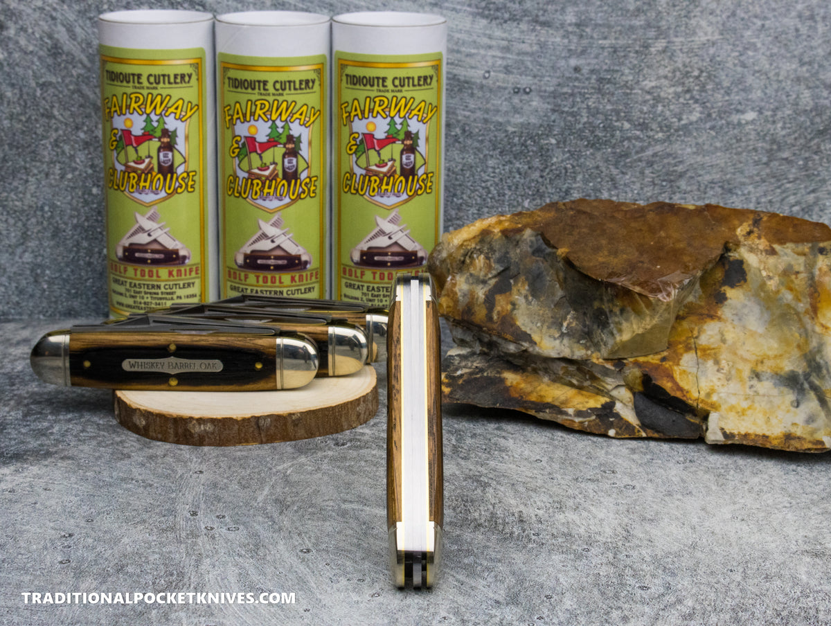 Great Eastern Cutlery #351325 Tidioute Cutlery Fairway and Club House Golf Tool Knife Charred Whiskey Barrel Oak