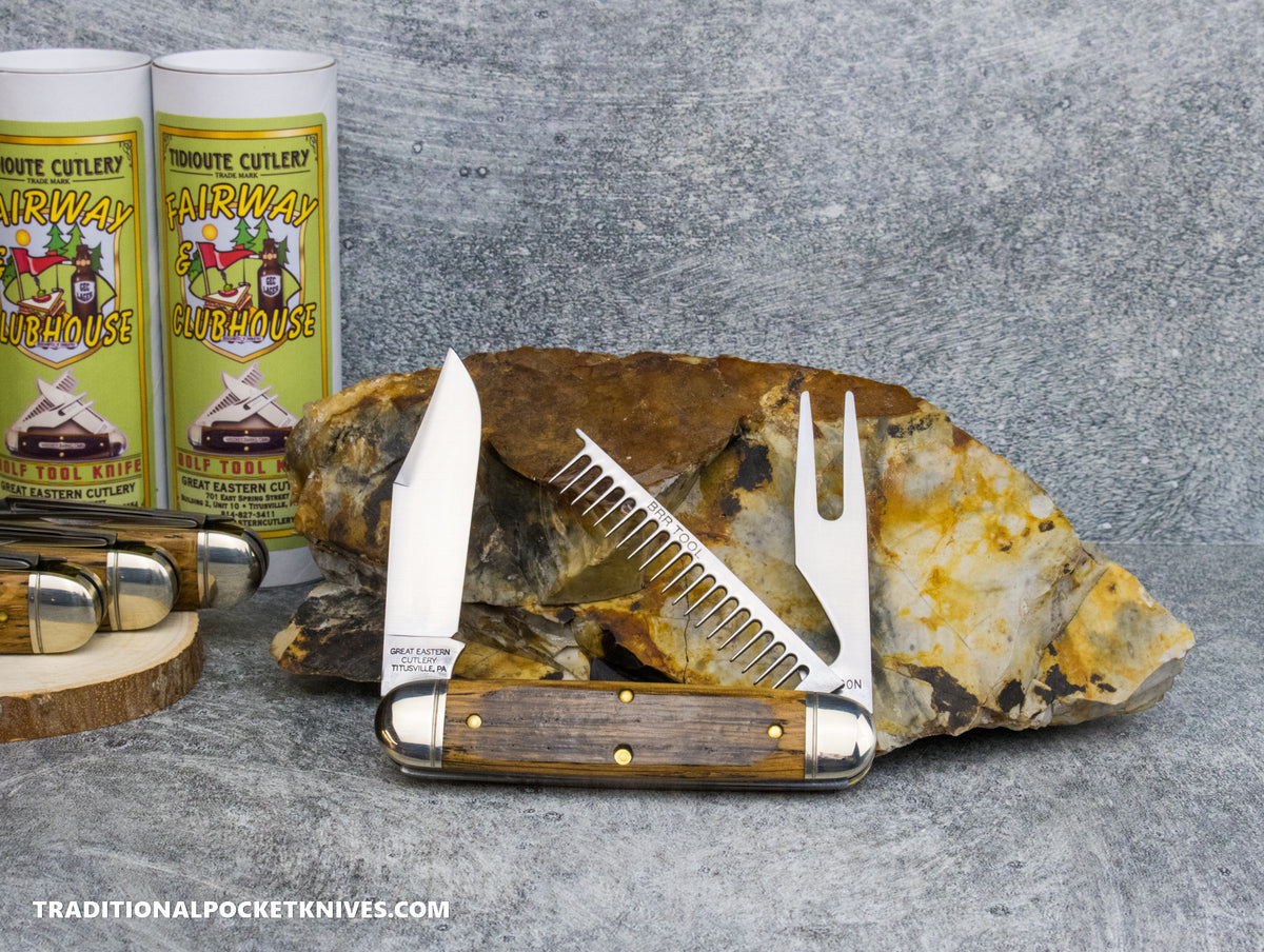 Great Eastern Cutlery #351325 Tidioute Cutlery Fairway and Club House Golf Tool Knife Distressed Whiskey Barrel Oak