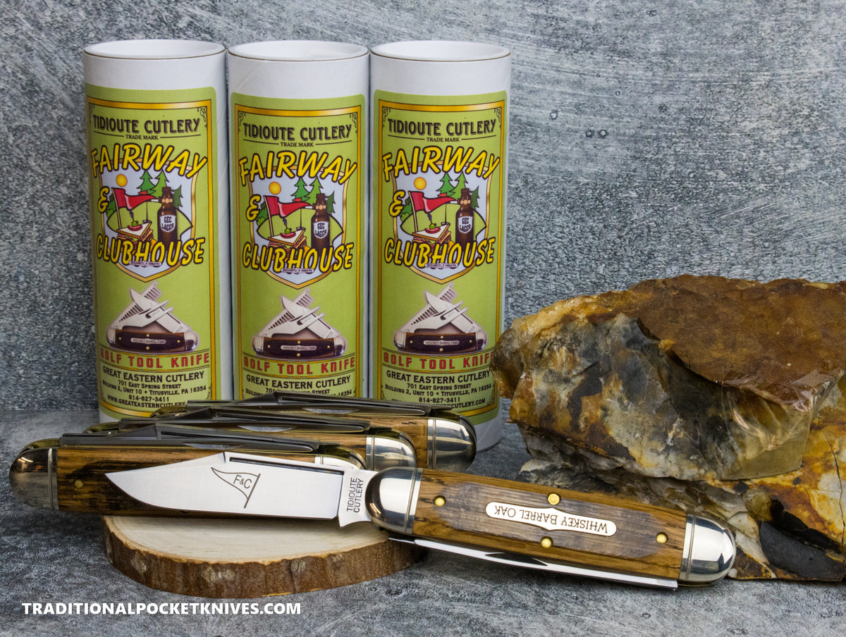Great Eastern Cutlery #351325 Tidioute Cutlery Fairway and Club House Golf Tool Knife Distressed Whiskey Barrel Oak