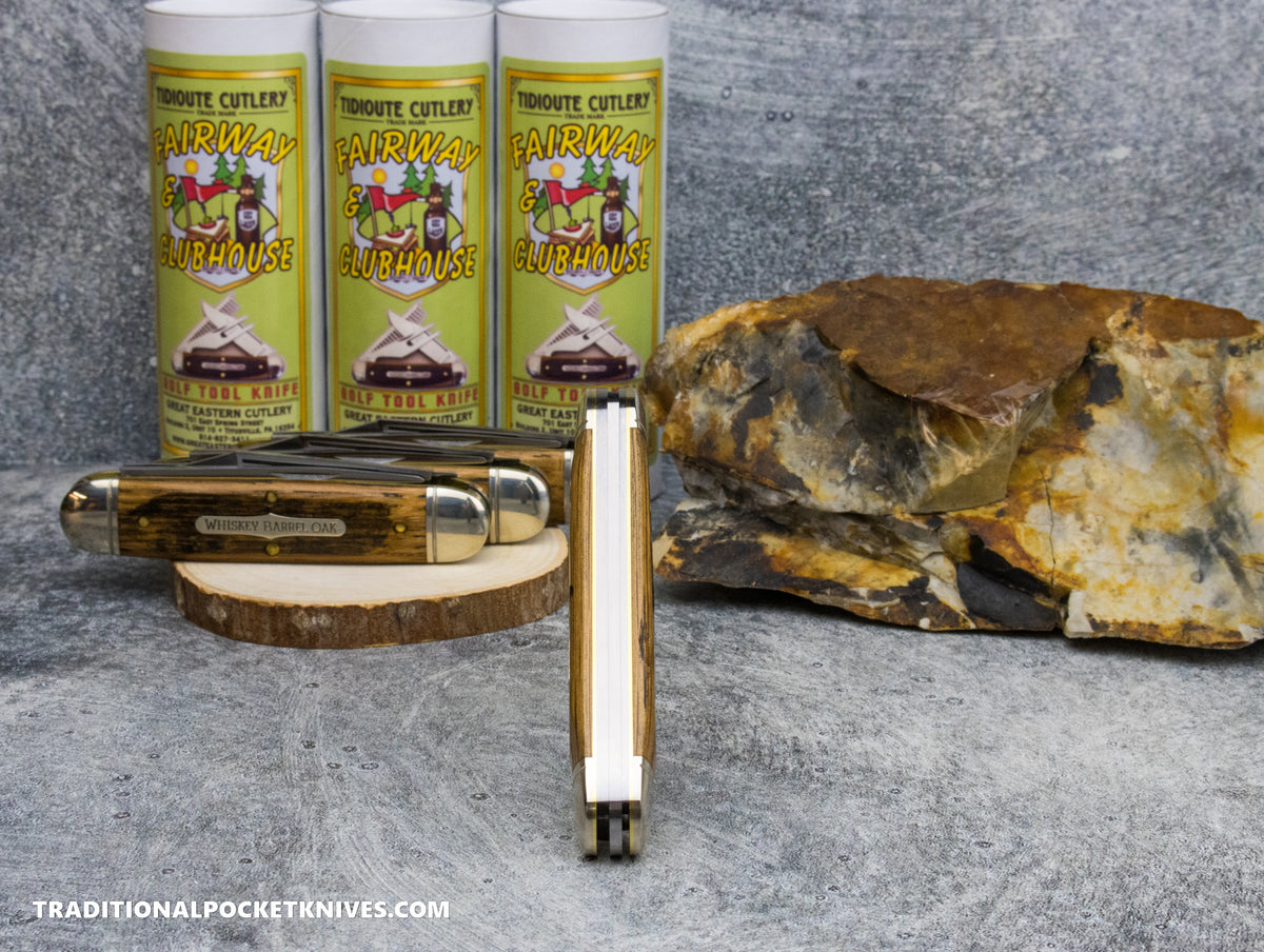 Great Eastern Cutlery #351325 Tidioute Cutlery Fairway and Club House Golf Tool Knife Distressed Whiskey Barrel Oak