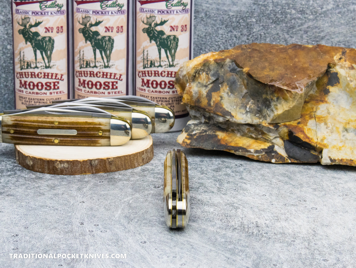Great Eastern Cutlery #351225 Tidioute Cutlery Churchill Moose Cowhide Jigged Bone