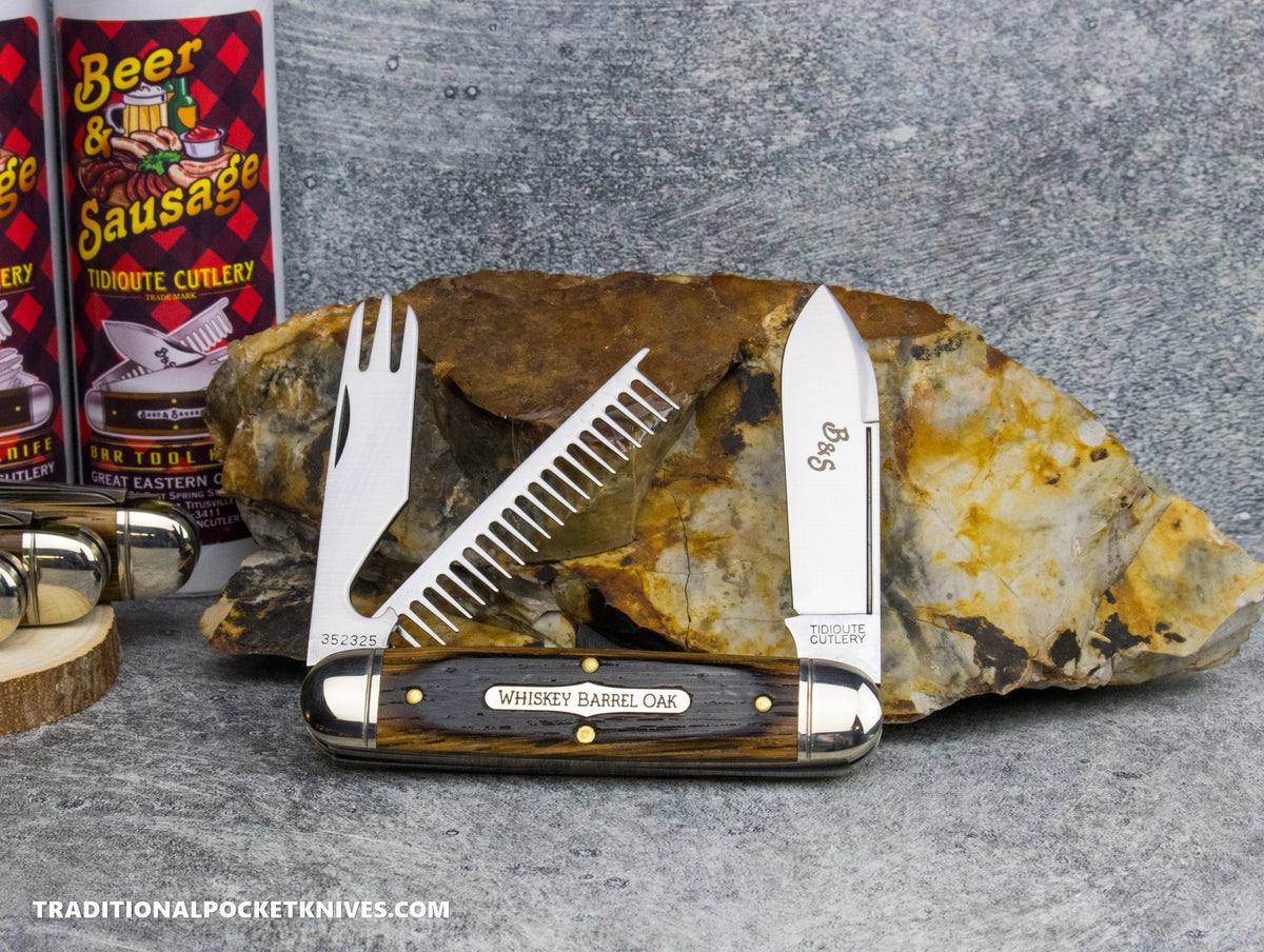 Great Eastern Cutlery #352325 Tidioute Cutlery Beer and Sausage Bar Tool Knife Charred Whiskey Barrel Oak