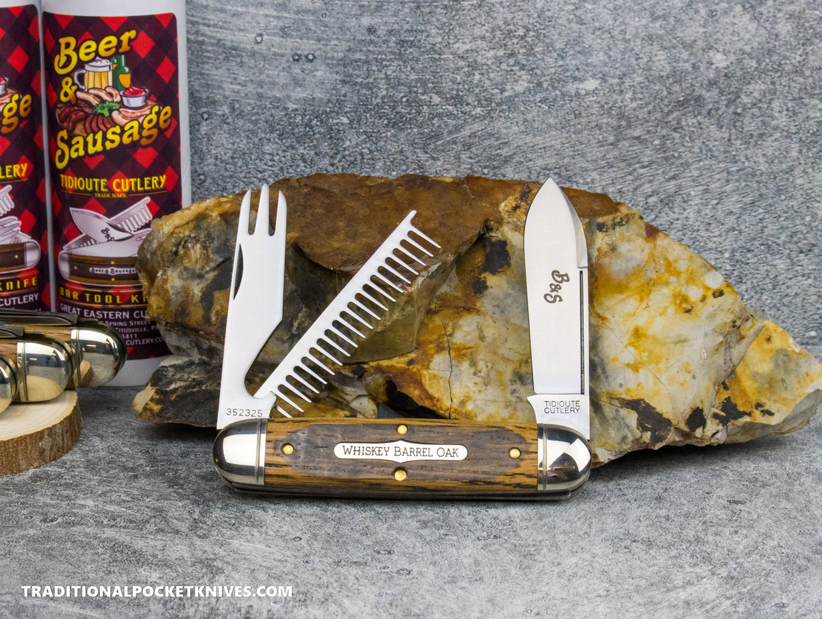 Great Eastern Cutlery #352325 Tidioute Cutlery Beer and Sausage Bar Tool Knife Distressed Whiskey Barrel Oak