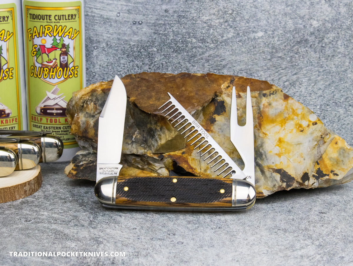 Great Eastern Cutlery #351325 Tidioute Cutlery Fairway and Club House Golf Tool Knife Sawcut Whiskey Barrel Oak