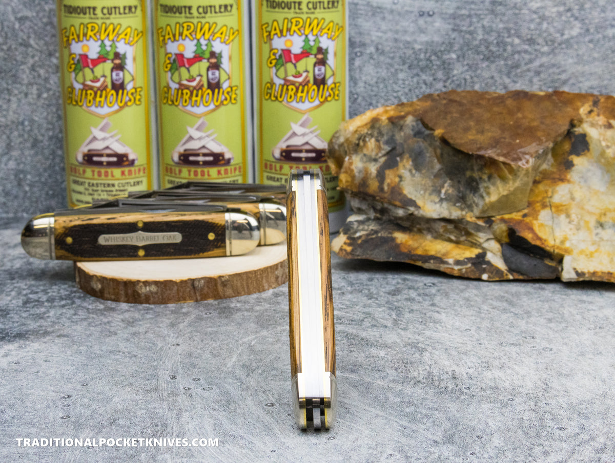 Great Eastern Cutlery #351325 Tidioute Cutlery Fairway and Club House Golf Tool Knife Sawcut Whiskey Barrel Oak