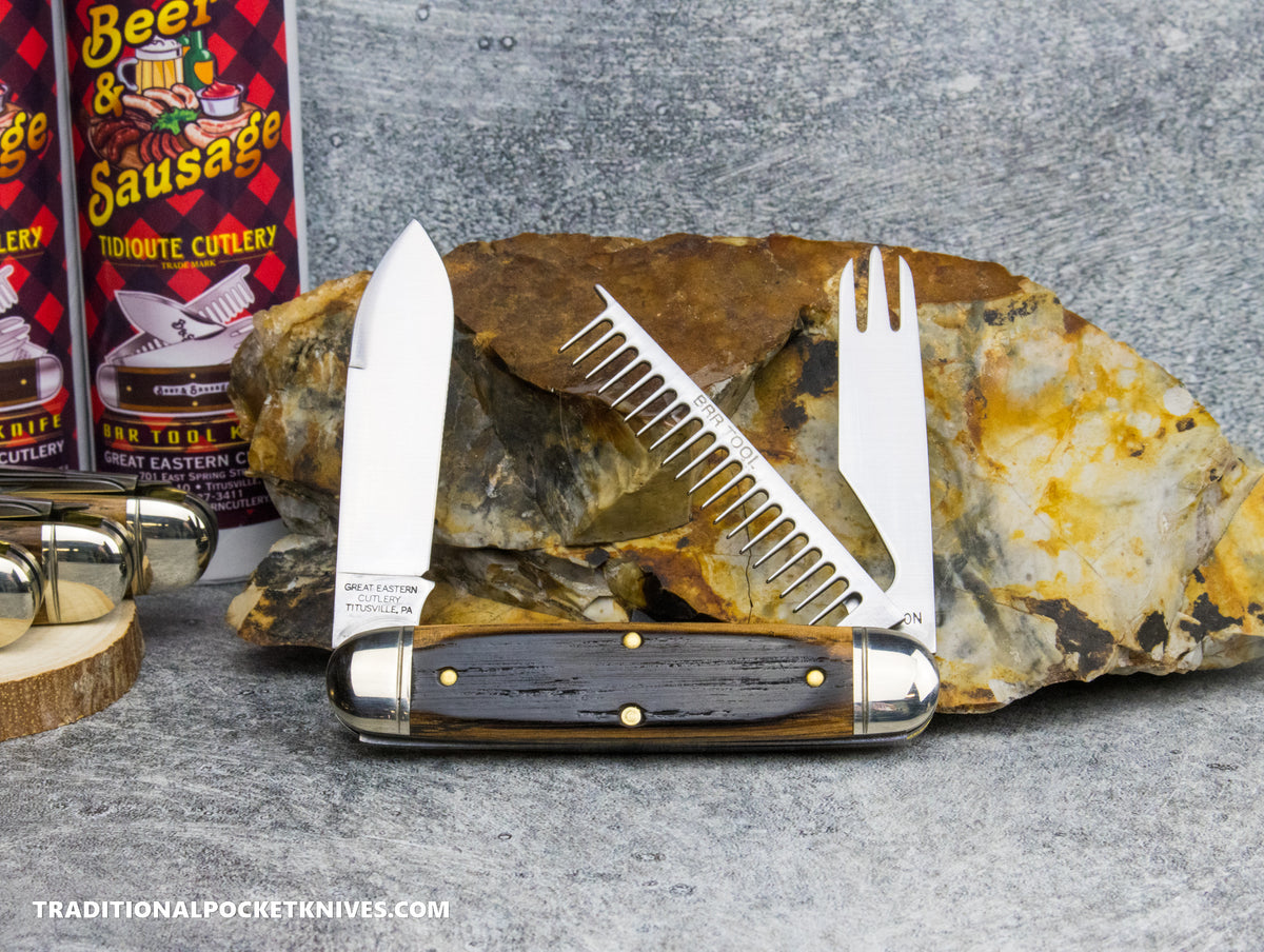 Great Eastern Cutlery #352325 Tidioute Cutlery Beer and Sausage Bar Tool Knife Charred Whiskey Barrel Oak