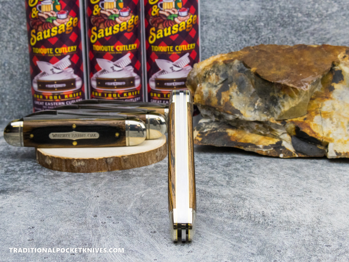 Great Eastern Cutlery #352325 Tidioute Cutlery Beer and Sausage Bar Tool Knife Charred Whiskey Barrel Oak
