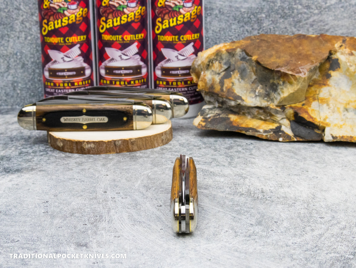 Great Eastern Cutlery #352325 Tidioute Cutlery Beer and Sausage Bar Tool Knife Charred Whiskey Barrel Oak