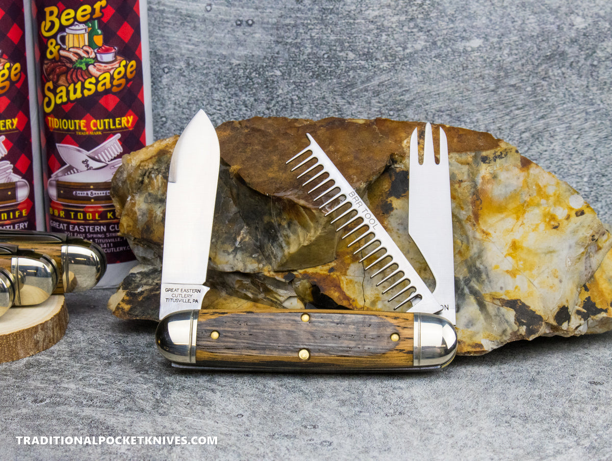 Great Eastern Cutlery #352325 Tidioute Cutlery Beer and Sausage Bar Tool Knife Distressed Whiskey Barrel Oak