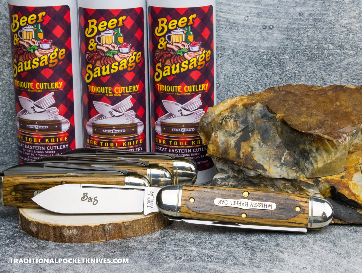 Great Eastern Cutlery #352325 Tidioute Cutlery Beer and Sausage Bar Tool Knife Distressed Whiskey Barrel Oak