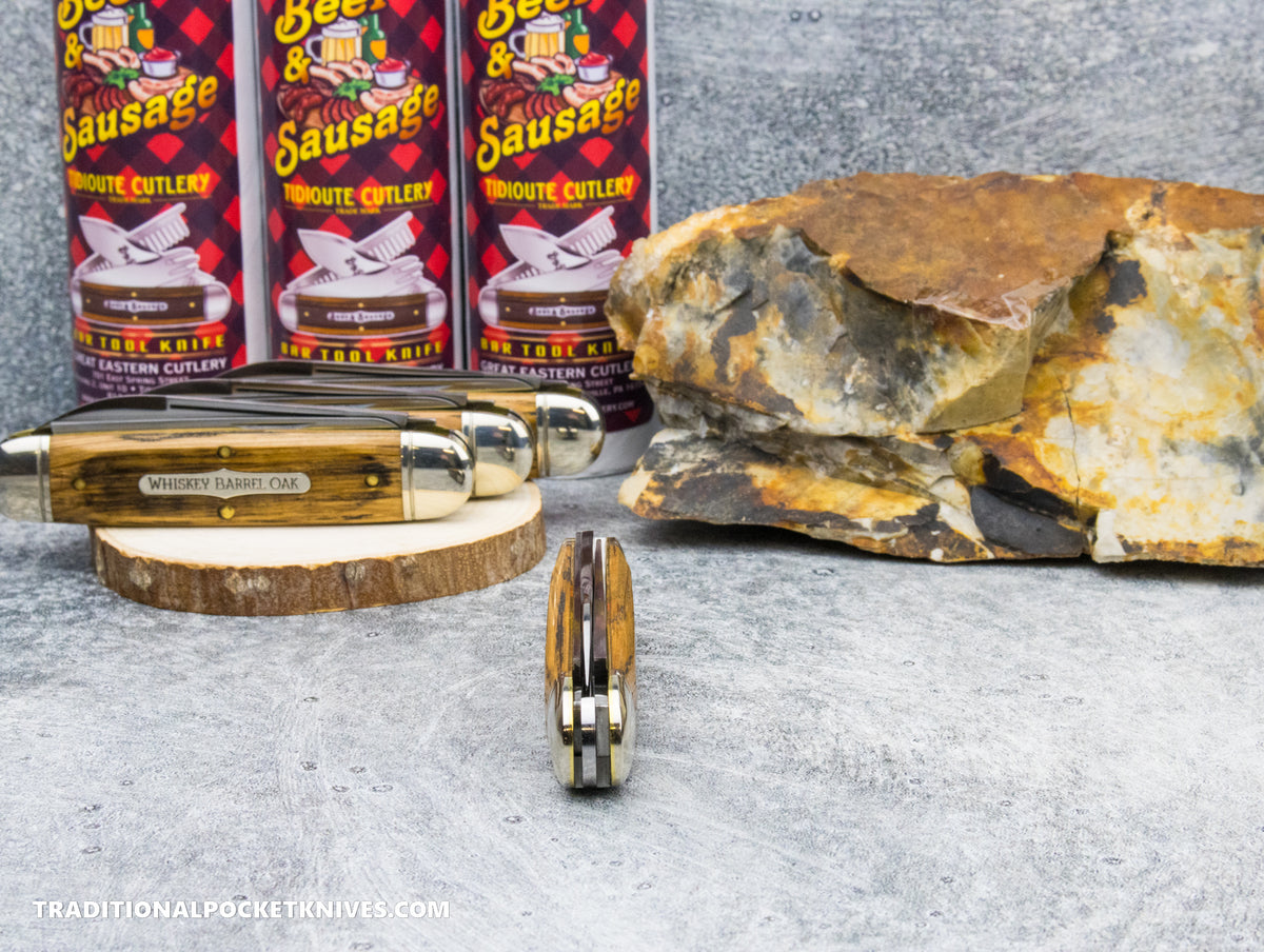 Great Eastern Cutlery #352325 Tidioute Cutlery Beer and Sausage Bar Tool Knife Distressed Whiskey Barrel Oak