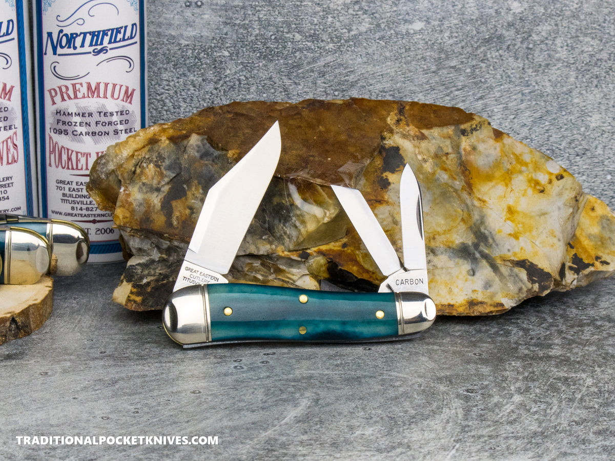 Great Eastern Cutlery #571326 Northfield UNXLD Geppetto Whittler Ionian Blue Smooth Bone *Satin*