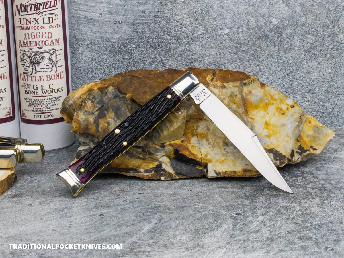 Great Eastern Cutlery #631126 Northfield UNXLD Fish Tail Black Plum Jigged Bone *Satin*