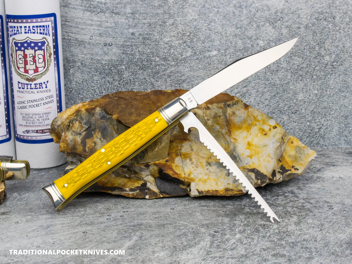 Great Eastern Cutlery #631226SS Fish Knife Fish School Jigged Yellow Micarta