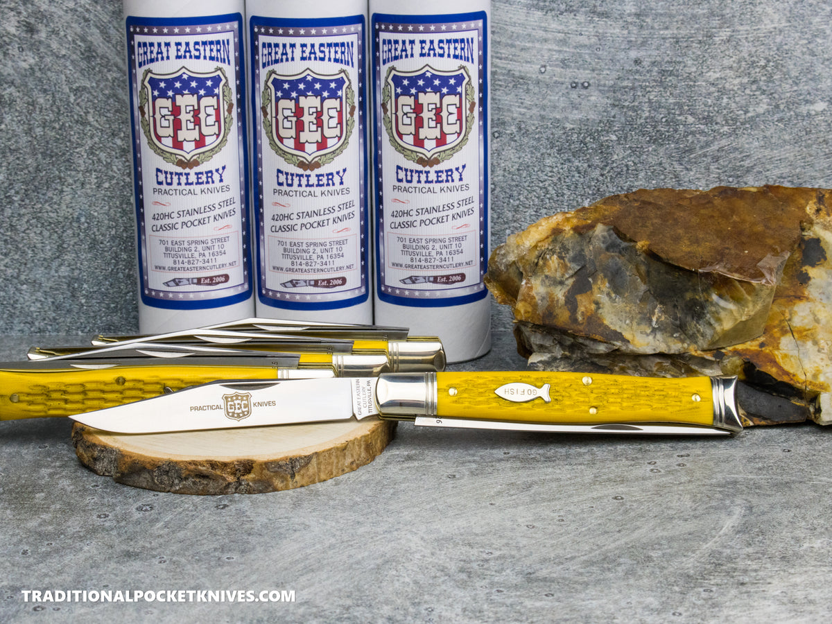 Great Eastern Cutlery #631226SS Fish Knife Fish School Jigged Yellow Micarta