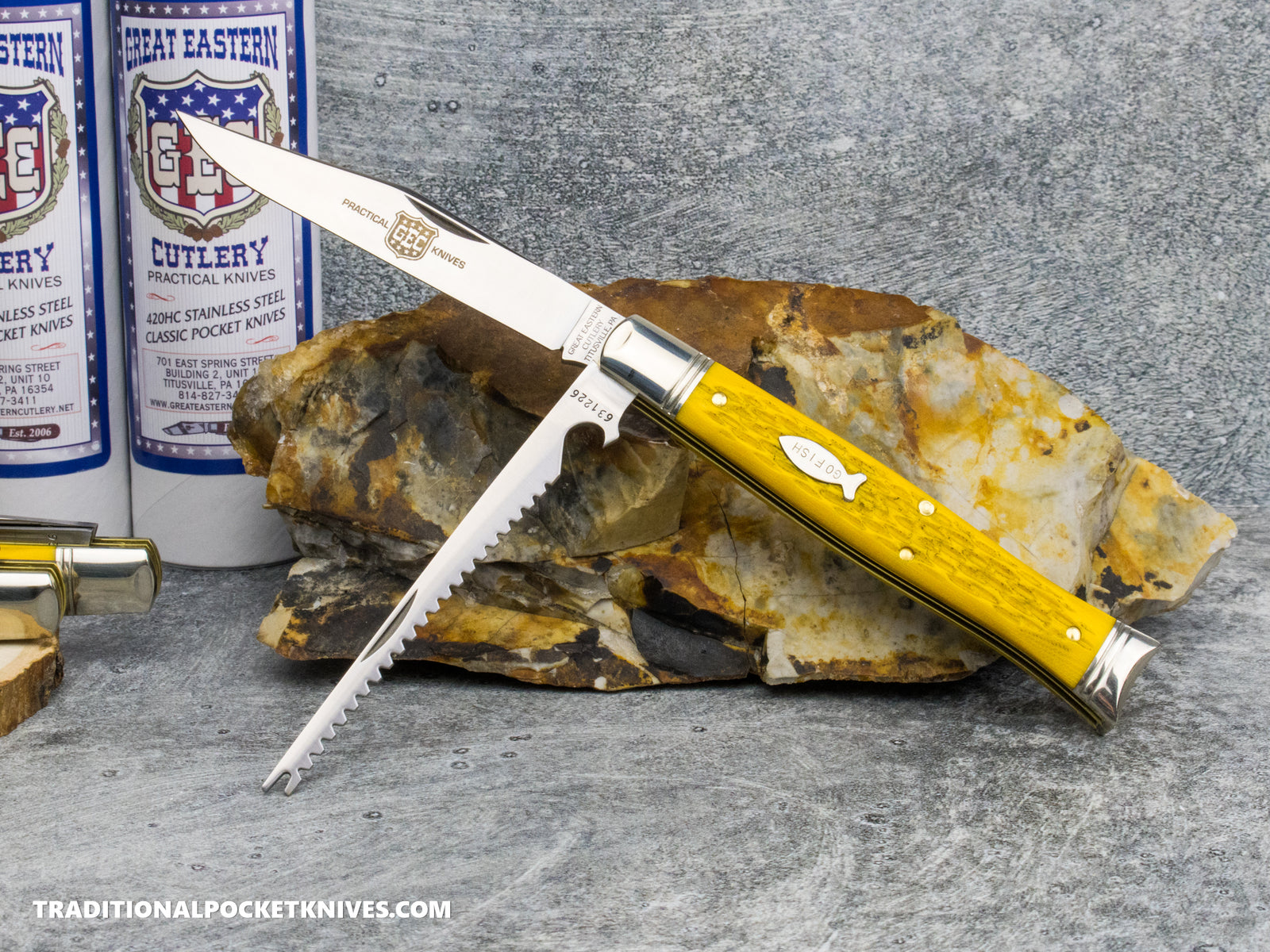 Great Eastern Cutlery #631226SS Fish Knife Fish School Jigged Yellow Micarta