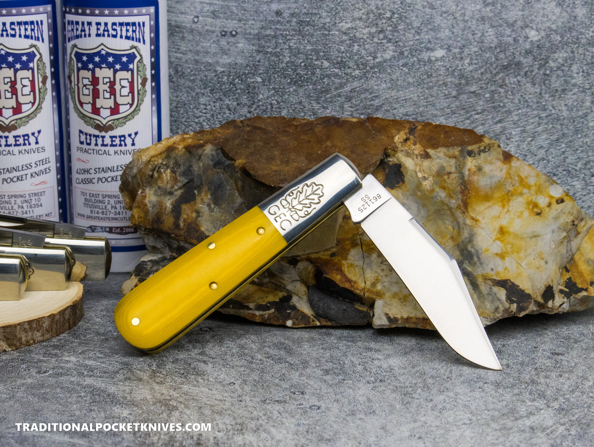 Great Eastern Cutlery #861125SS Barlow Yellow Linen Micarta
