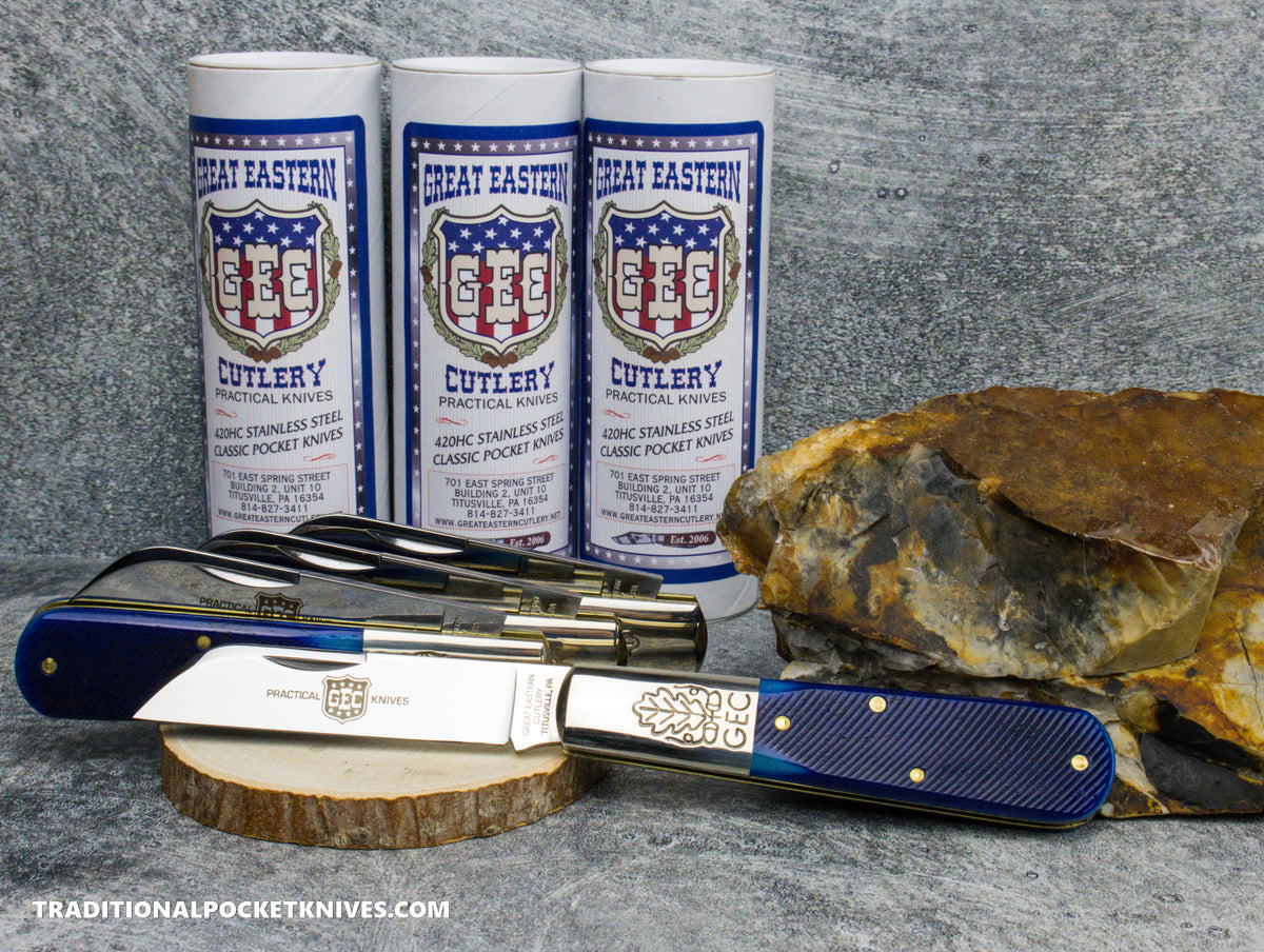 Great Eastern Cutlery #863125SS Barlow Navy Blue Sawcut Bone