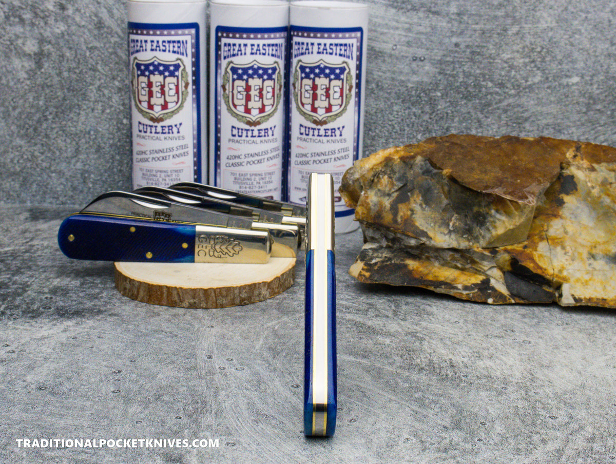 Great Eastern Cutlery #863125SS Barlow Navy Blue Sawcut Bone