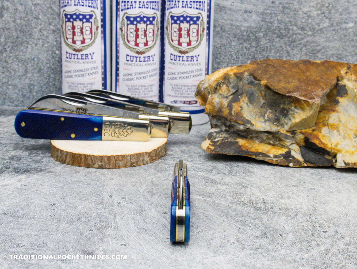 Great Eastern Cutlery #863125SS Barlow Navy Blue Sawcut Bone
