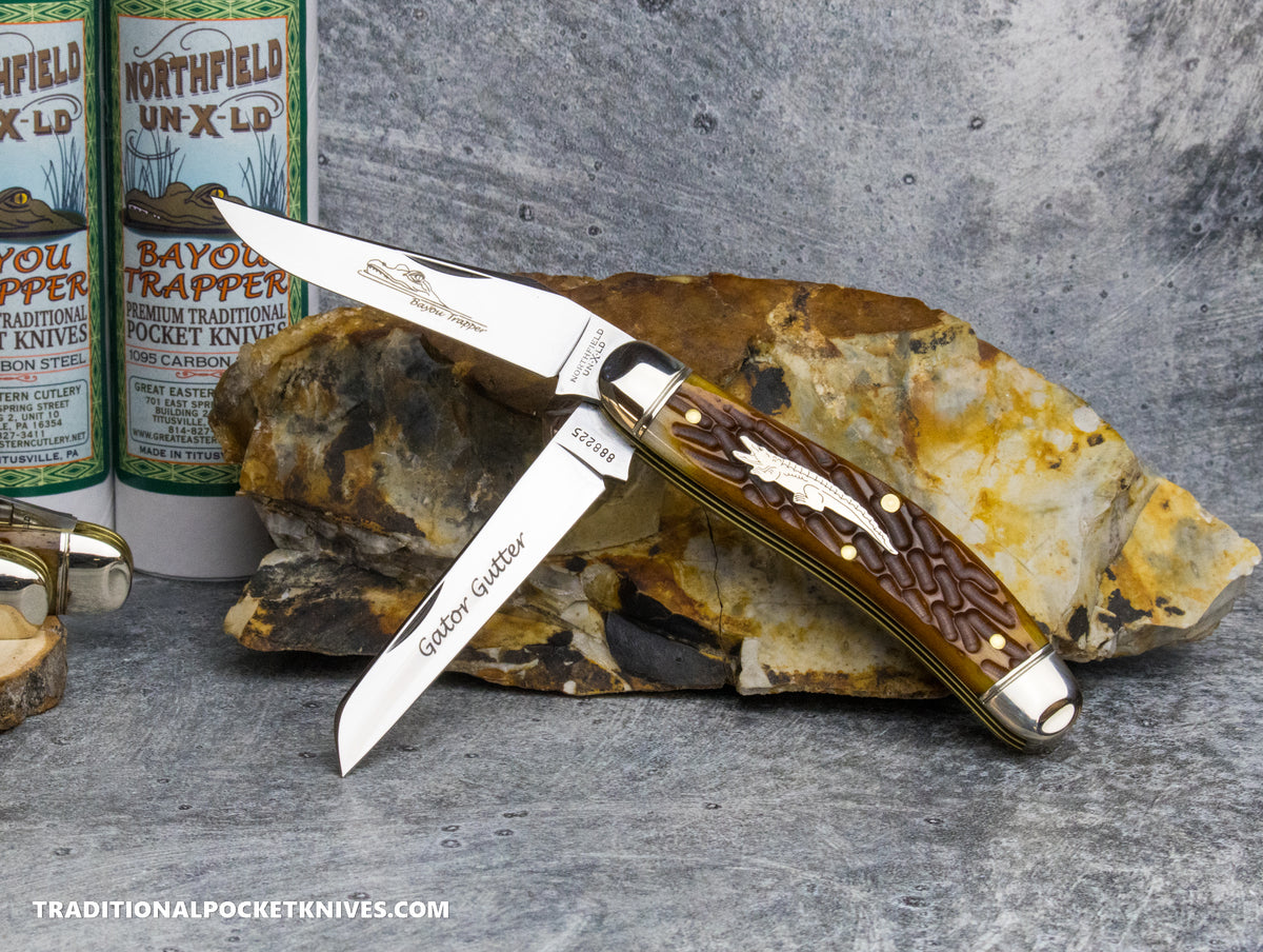Great Eastern Cutlery #888225 Northfield UNXLD Bayou Trapper Antique Autumn Jigged Bone