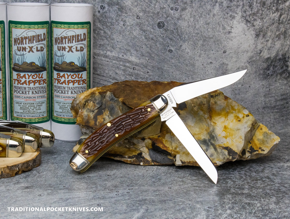 Great Eastern Cutlery #888225 Northfield UNXLD Bayou Trapper Antique Autumn Jigged Bone