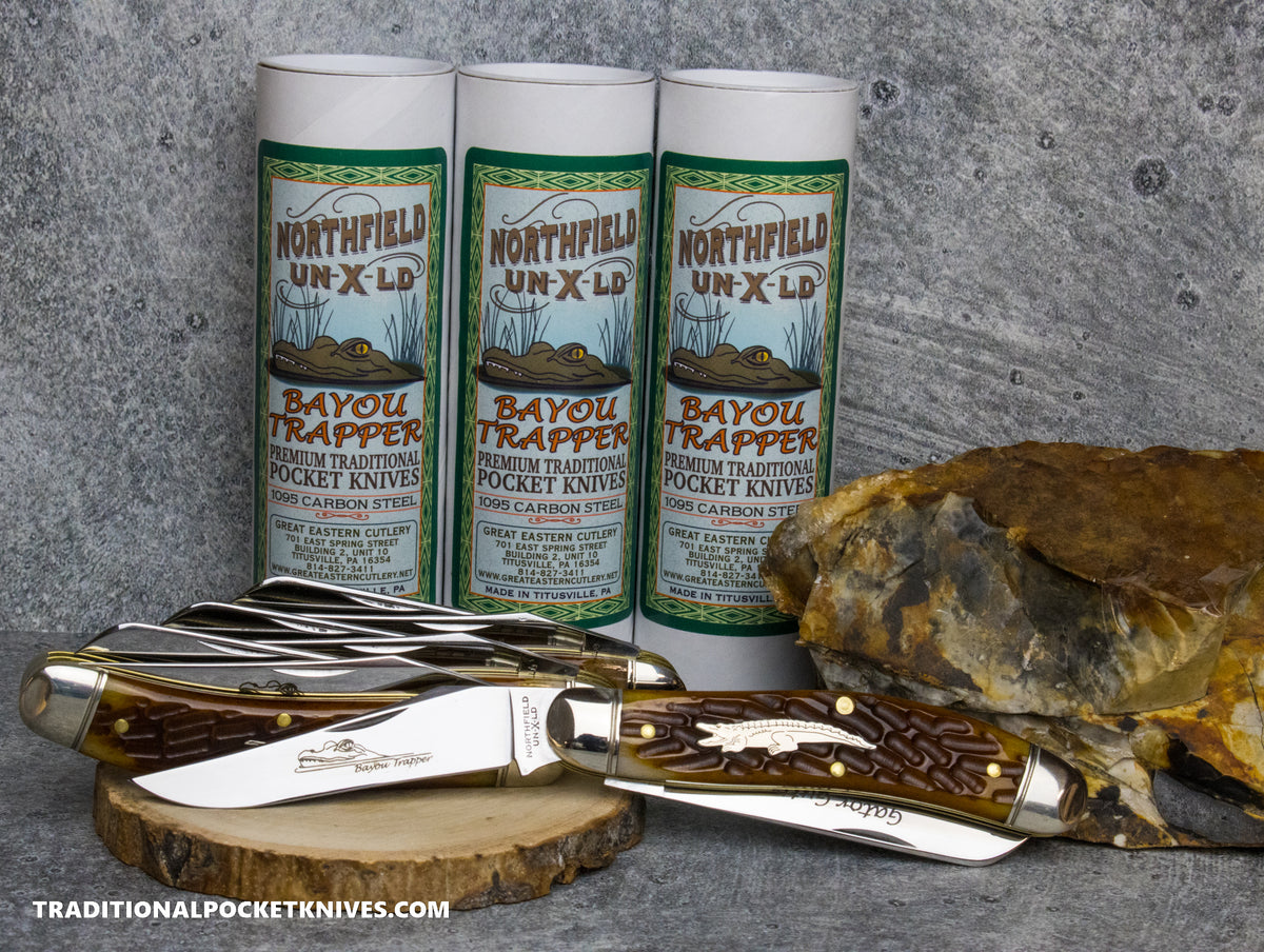 Great Eastern Cutlery #888225 Northfield UNXLD Bayou Trapper Antique Autumn Jigged Bone