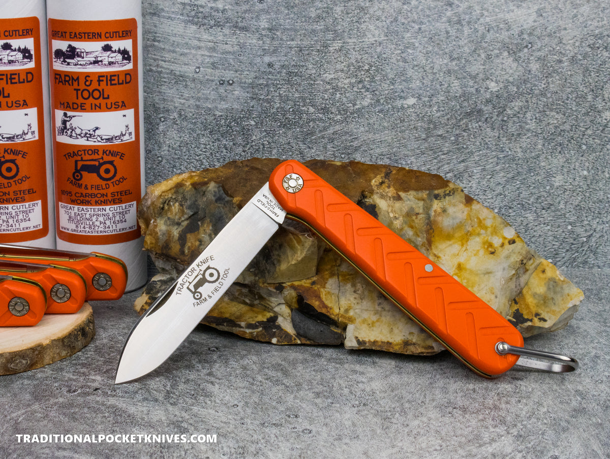 Great Eastern Cutlery #962125 Farm and Field Tool Tractor Knife Traction Jigged Orange Delrin