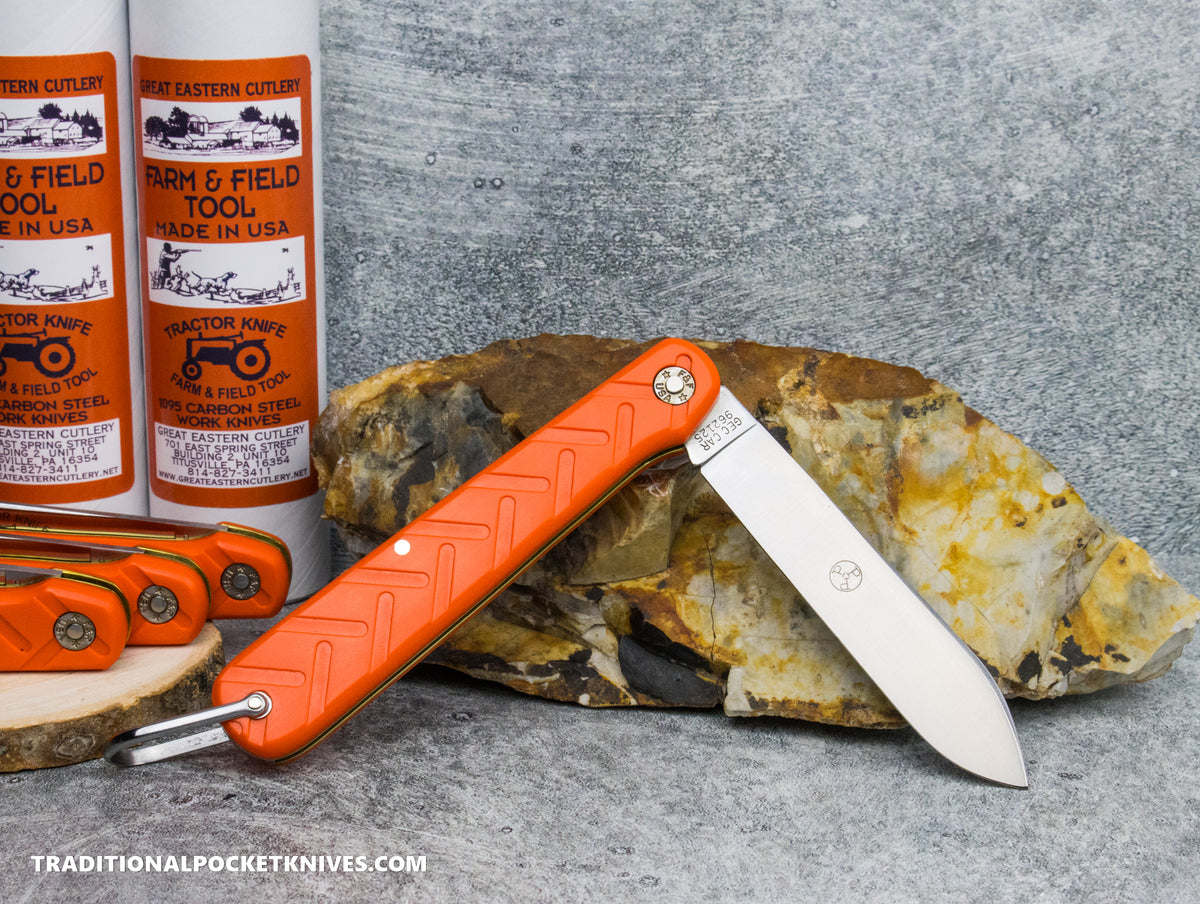 Great Eastern Cutlery #962125 Farm and Field Tool Tractor Knife Traction Jigged Orange Delrin