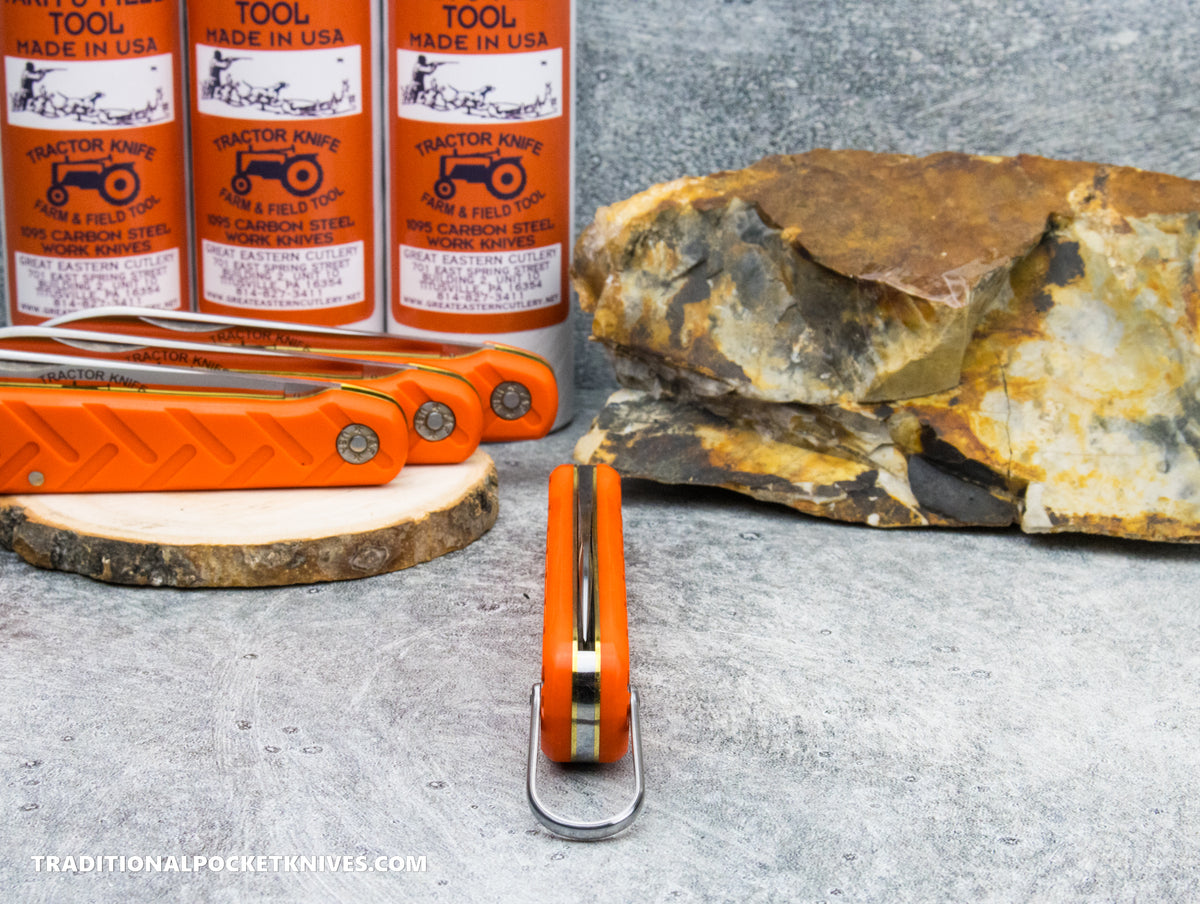 Great Eastern Cutlery #962125 Farm and Field Tool Tractor Knife Traction Jigged Orange Delrin