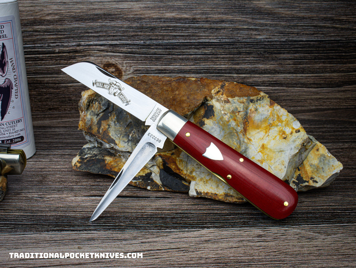 Great Eastern Cutlery #863223P Tidioute Cutlery Bull Hide Carver Red Linen Micarta