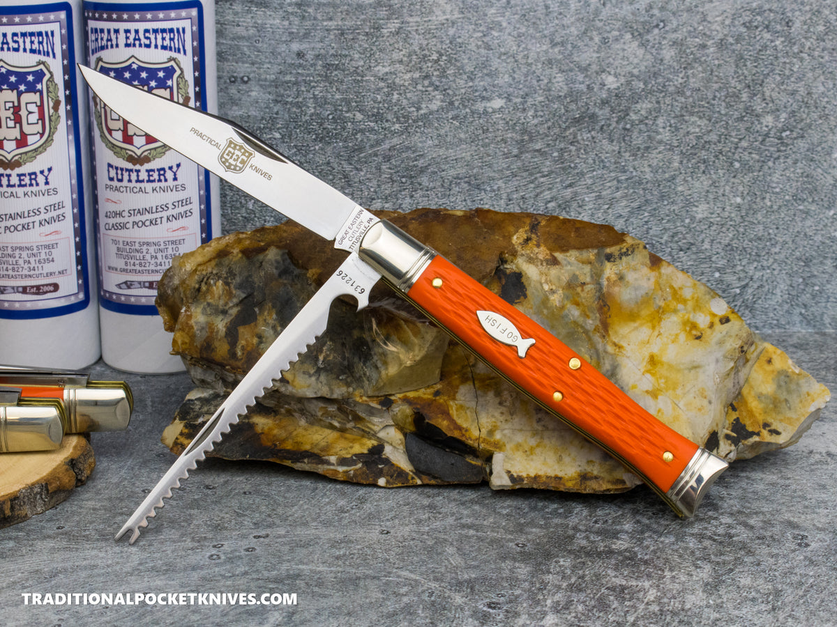 Great Eastern Cutlery #631226SS Fish Knife Fish School Jigged Orange Delrin