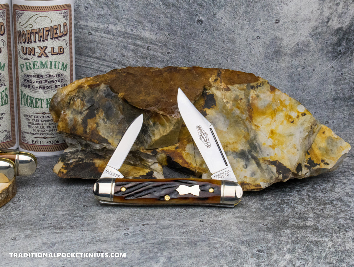 Great Eastern Cutlery #661225 Northfield UNXLD Lil' Cowboy Amber Worm Groove India Bone Satin