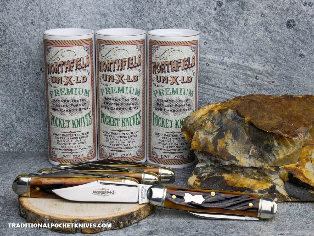 Great Eastern Cutlery #661225 Northfield UNXLD Lil' Cowboy Amber Worm Groove India Bone Satin