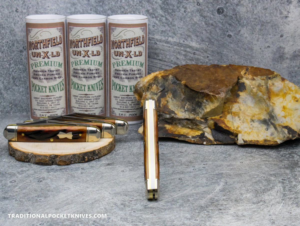 Great Eastern Cutlery #661225 Northfield UNXLD Lil' Cowboy Amber Worm Groove India Bone Satin