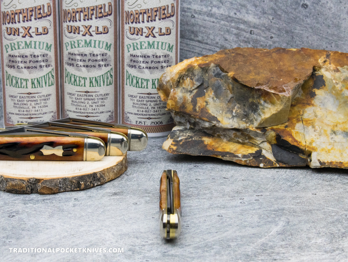 Great Eastern Cutlery #661225 Northfield UNXLD Lil' Cowboy Amber Worm Groove India Bone Satin