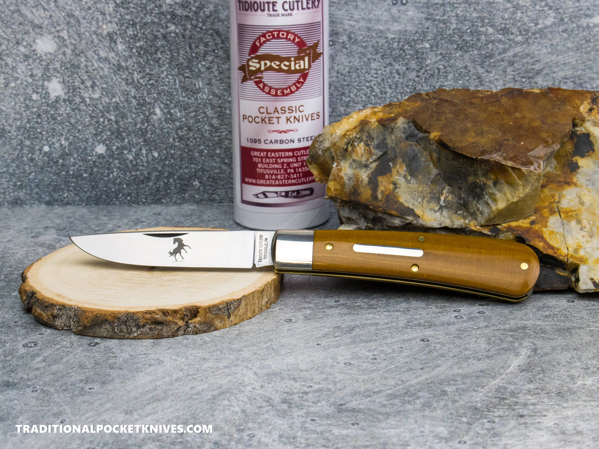 Great Eastern Cutlery #745125 Tidioute Cutlery Mustang Mustard Linen Micarta - Special Factory Assembly