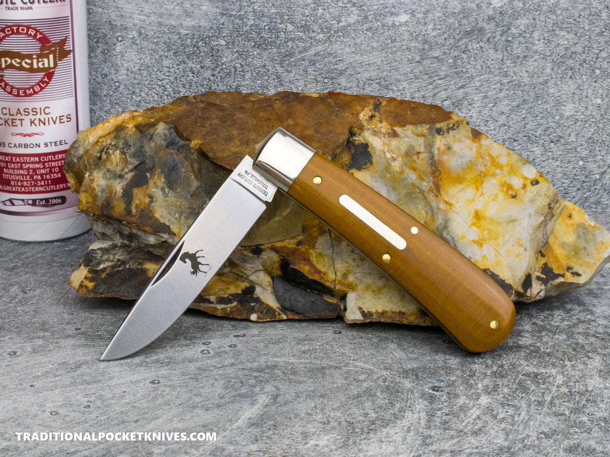 Great Eastern Cutlery #745125 Tidioute Cutlery Mustang Mustard Linen Micarta - Special Factory Assembly
