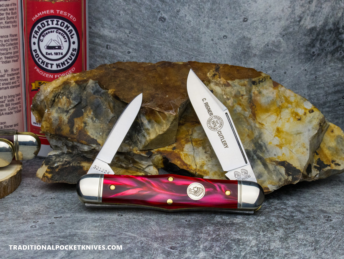Great Eastern Cutlery #321224 Engineer Special Factory Order: C. Risner Indian Head Red Pearl Acrylic