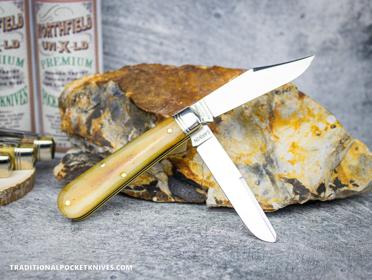 Great Eastern Cutlery #391224 Northfield UNXLD Horse Rancher Smooth Antique Yellow Camel Bone