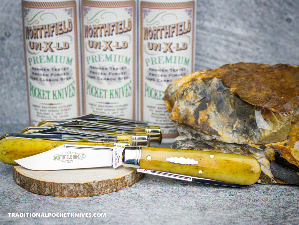 Great Eastern Cutlery #391224 Northfield UNXLD Horse Rancher Smooth Antique Yellow Camel Bone