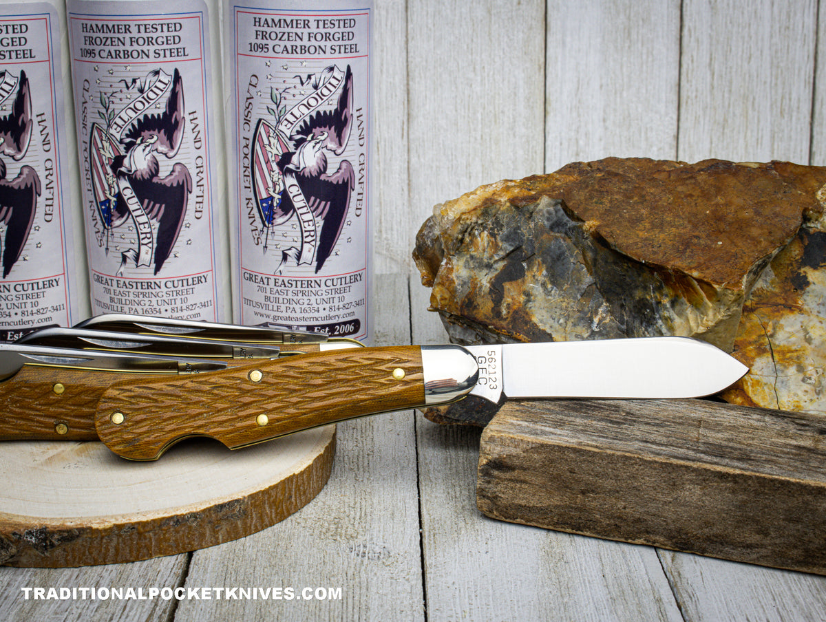 Great Eastern Cutlery #562123EO Tidioute Cutlery Dog Leg Jack Jigged Natural Linen Micarta