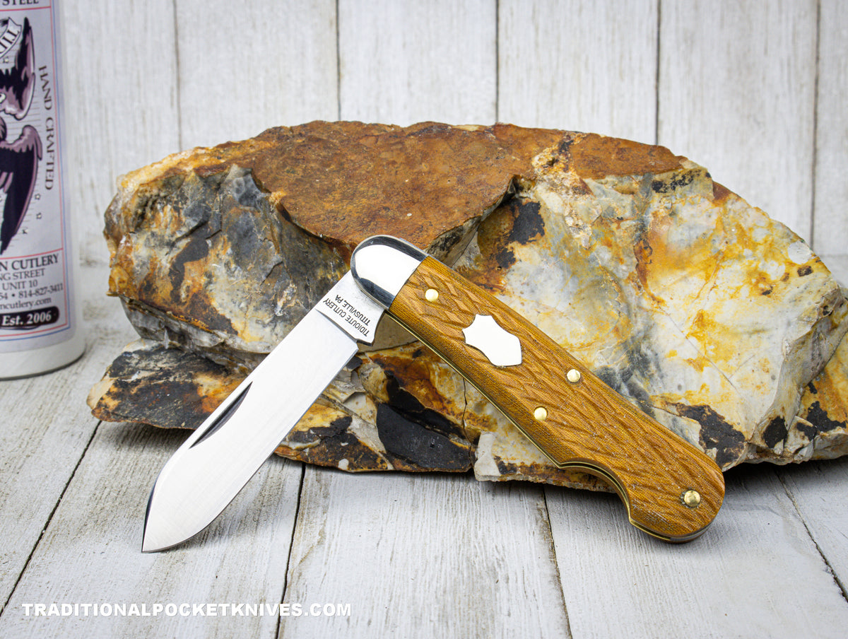 Great Eastern Cutlery #562123EO Tidioute Cutlery Dog Leg Jack Jigged Natural Linen Micarta