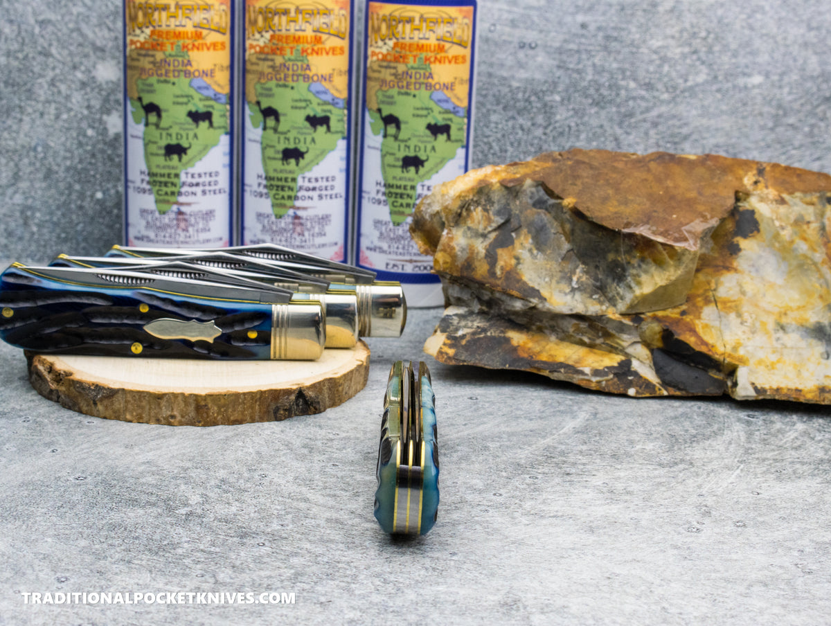 Great Eastern Cutlery #728226 Northfield UNXLD French Creek Trapper Continental Blue India Jigged Bone