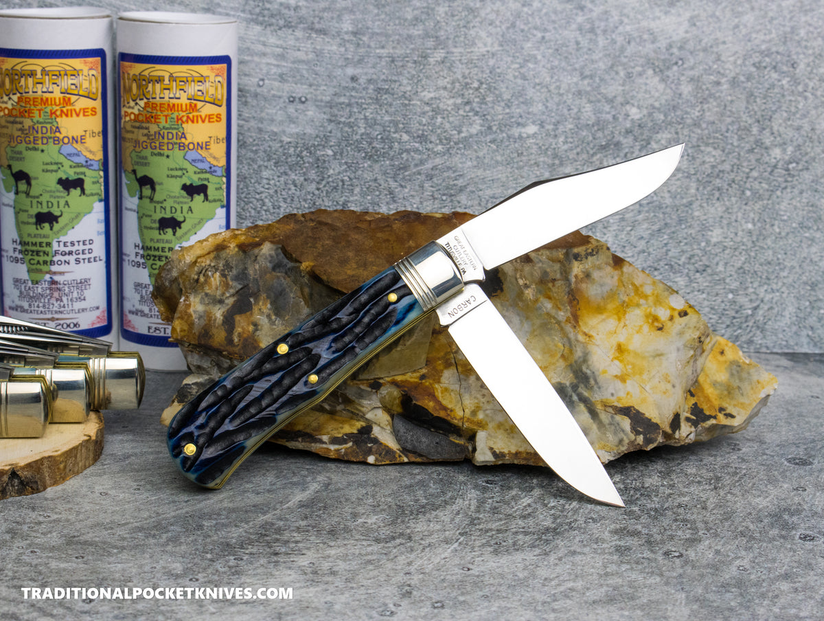 Great Eastern Cutlery #728226 Northfield UNXLD French Creek Trapper Continental Blue India Jigged Bone
