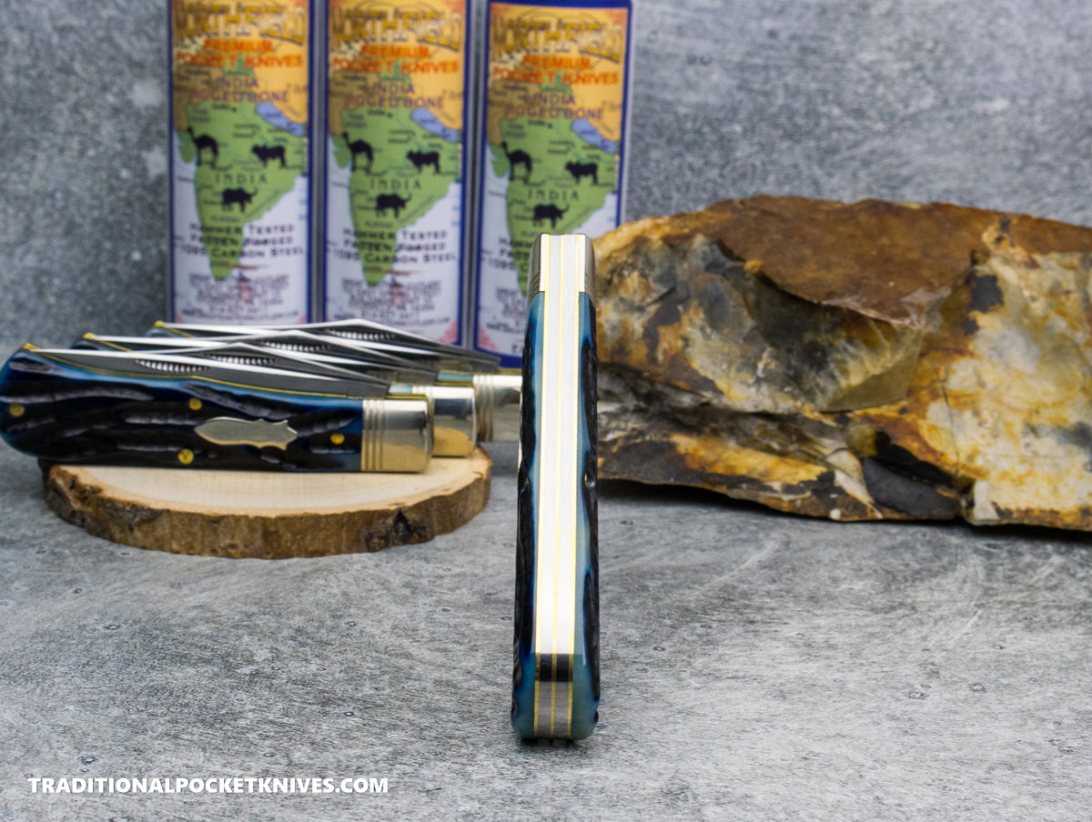 Great Eastern Cutlery #728226 Northfield UNXLD French Creek Trapper Continental Blue India Jigged Bone