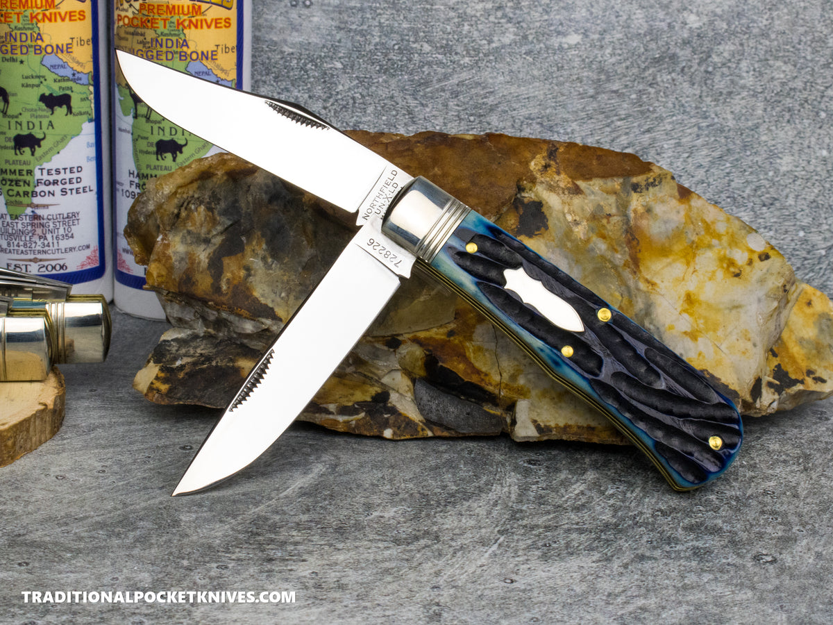Great Eastern Cutlery #728226 Northfield UNXLD French Creek Trapper Continental Blue India Jigged Bone